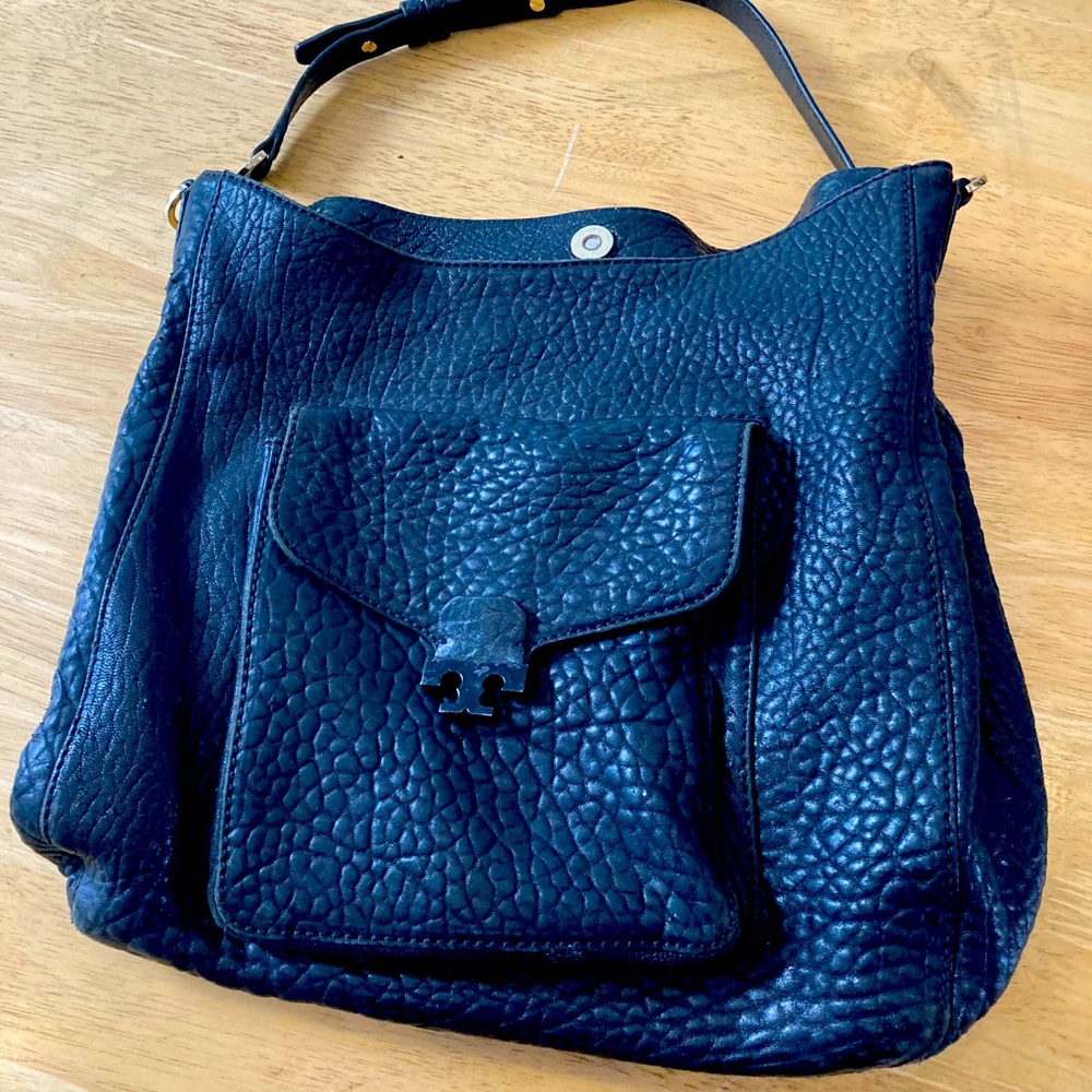 Tory Burch Black Textured Leather Hobo Bag